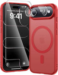 toushion 3 in 1 for iPhone Air Case Matte Red,Fits MagSafe, Screen Protector*1 Camera Lens Protector*1,Matte Skin Feeling Back, Cover Military-Grade Protection