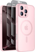 Symcele Designed for iPhone 16 Pro Max Case, Compatible with MagSafe, with Privacy Screen Protectors X2, [Camera Protection] [15FT Military Drop Protection] Shockproof Phone Case, 2024, Pink