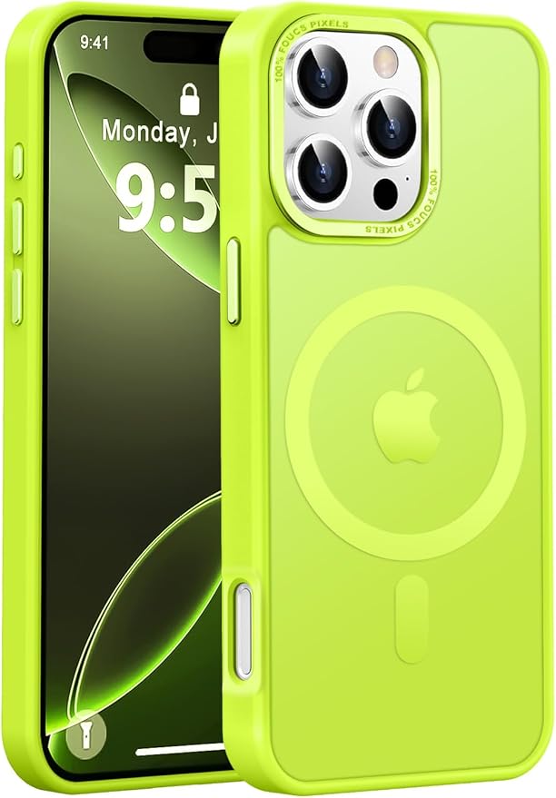 Newfuture Designed for iPhone 16 Pro Max Case with Magnetic [13 FT Military Drop Protection] [Compatible with Magsafe] Translucent Matte Shockproof with Anti-Fingerprint Phone Case, Fluorescent Green