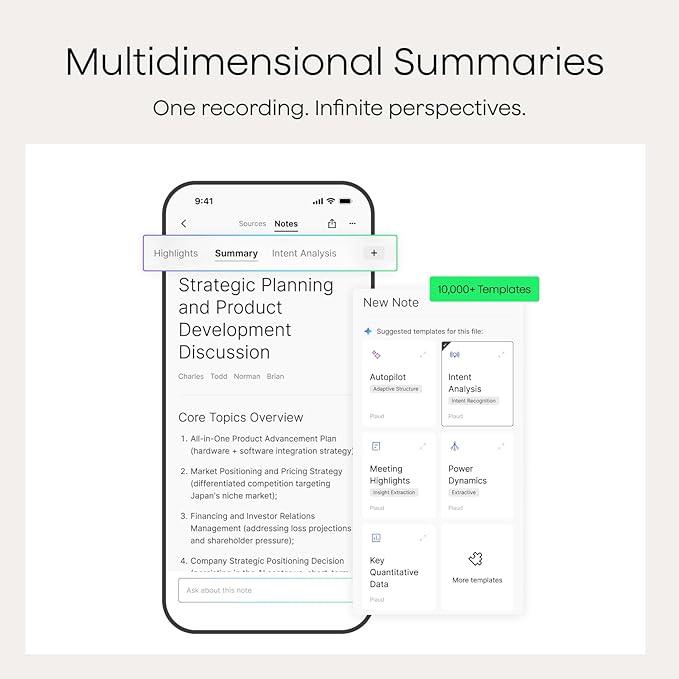 Plaud NotePin S AI Voice Recorder, Wearable AI Notetaker, AI Transcribe & Summarize, Support 112 Languages, 64GB Audio Recorder for Meetings Interviews, Professionals, Teams, with 4 Accessories