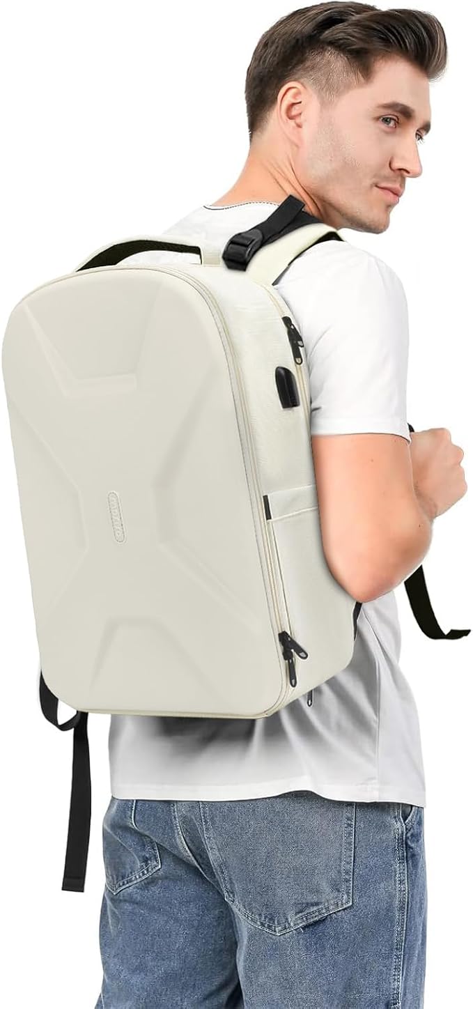 MOSISO 15.6-16 inch 35L Laptop Backpack with USB Charging Port for Women Men, Waterproof Hardshell Travel Business Computer Bag, Anti-Theft Daypack with Luggage Strap, Beige