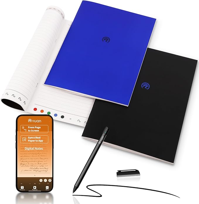Yuan Sync Smart Pen and Digital Notebook Set (3-Pack A4) for Note Taking, Enables Offline Storage, Note Sharing, Sync Handwriting to Phone/Ipad, Gift for Adults Students Teachers Coworkers (Men/Women)