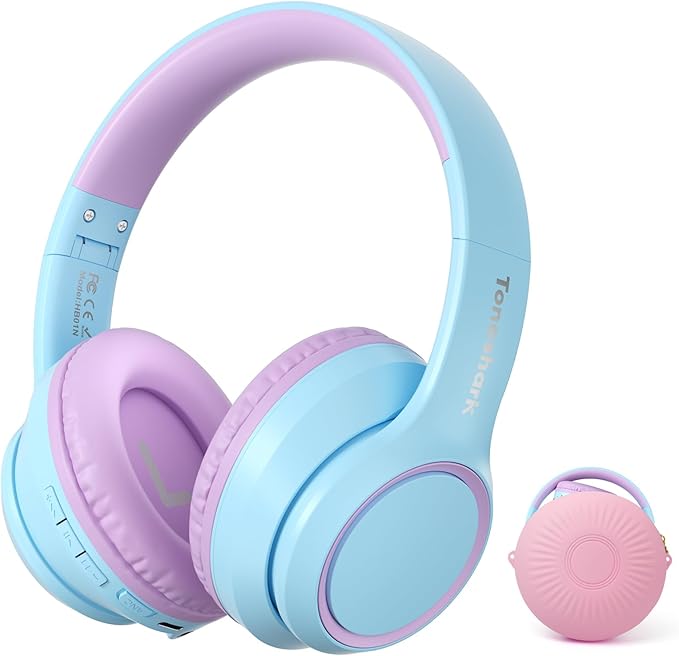 TONOSHARK Kids Bluetooth Headphones with Active Noise Cancelling, Wireless Over-Ear Headphones for Boys Girls, Foldable, Adjustable, 40H Playtime, Mic for School Travel (Purple Blue)