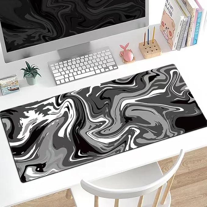 Gaming Mouse Pad XL XXL with World Map(31.5 x 11.8in), Desk Mat&Large Mouse Pad Keyboard Mat 3MM Anti Slip and Waterproof Rubber Mouse Pad (Black Marble Fluid Design)…