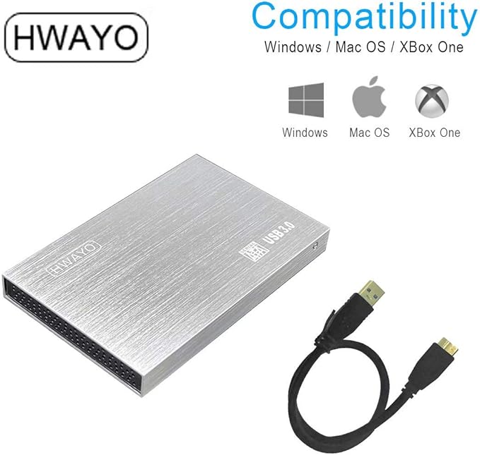 HWAYO 2.5'' HDD 750GB Ultra Slim Portable External Hard Drive USB3.0 Storage for Xbox One Console, PC, Laptop, MacBook (Silver)