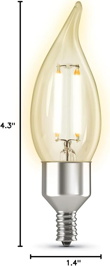 Feit Electric CFC40/927CA/FIL/AG 40 Watt Equivalent WiFi Dimmable, No Alexa or Google Assistant, Flame Tip Filament Chandelier LED Smart Light Bulb, 4.3" H x 1.4" D, 2700K Soft Whit (Pack of 4)