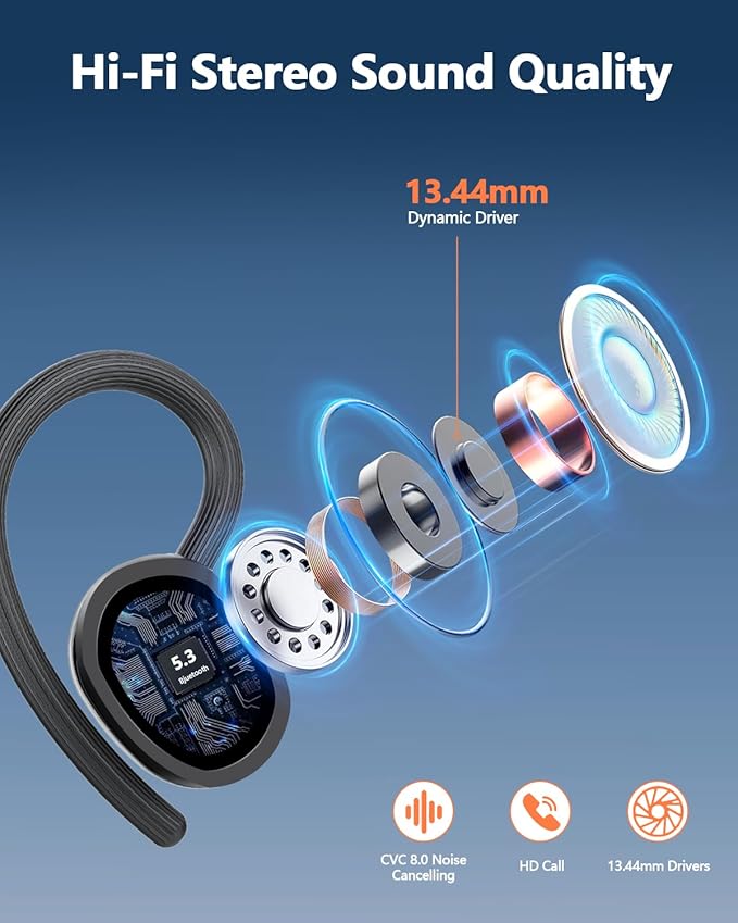 Ear Buds Wireless Bluetooth Earbuds Sport 2026 New Bluetooth 5.3 Headphones with LED Display 128H Playtime Powerful Bass Over Ear Earphones with Earhooks IP7 Waterproof for Gym/Running/Workout