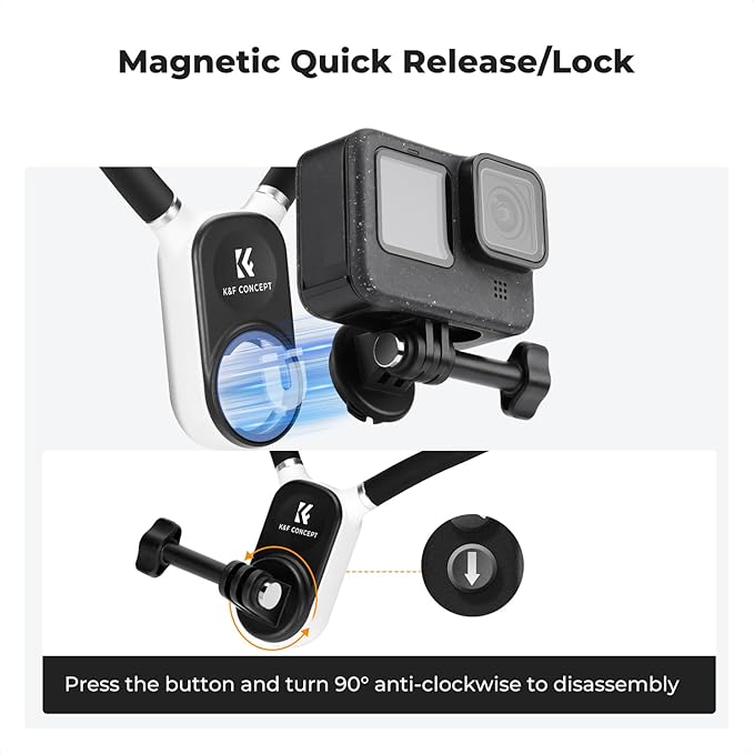 K&F Concept Magnetic Neck Mount for GoPro Hero 13/12/11/10/9 Black, DJI Osmo Action 3/4/5 Pro, Neck POV Vlog Selfie Hand Free Neck Holder Chest Stand Video Recording for DJI Osmo Pocket 3