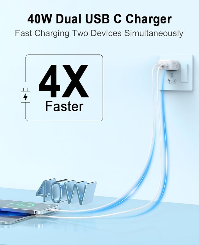 2Pack 40W USB C Charger Block, iGENJUN Dual USB-C Port Power Adapter - Phone Charger with Fast Charging Capability, Type C Wall Charger for iPhone 17/17 Pro Max/16/15, Galaxy, iPad, Tablet - White