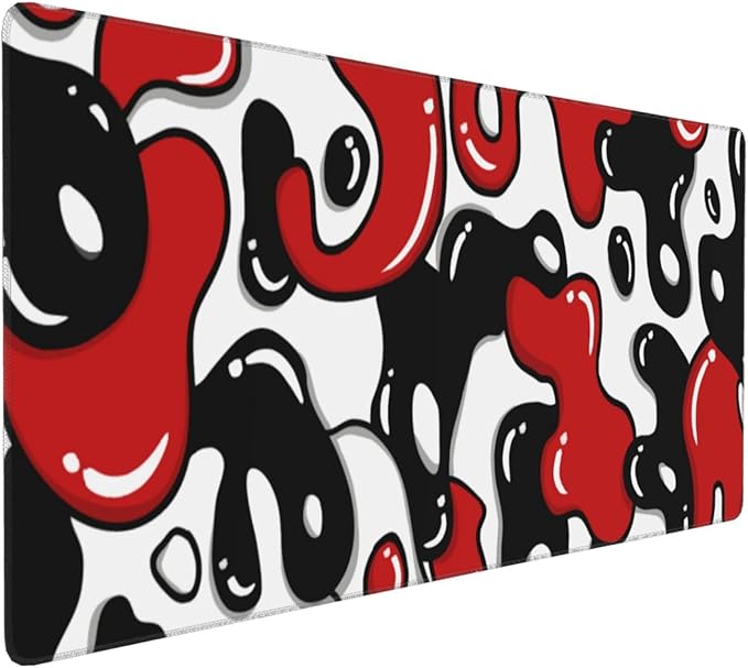 Red Black White Gaming Mouse Pad Desk Pad Large 35.4x15.7 Inch Japanese Anime Geometric Gaming Mouse Pad Extended Non-Slip Rubber Base Stitched Edge Japanese Desk Mat for Gamer Office Home Work