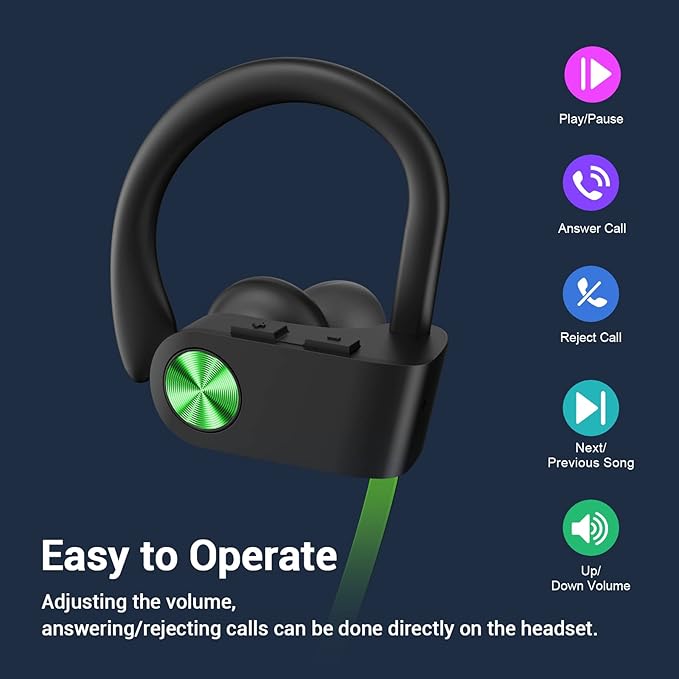 KALOC Bluetooth Headphones, HiFi Bass Stereo Earbuds with Noise Cancelling Mic, IPX7 Waterproof & 12 Hours Play Time, Wireless Sports Headsets for Workout Running