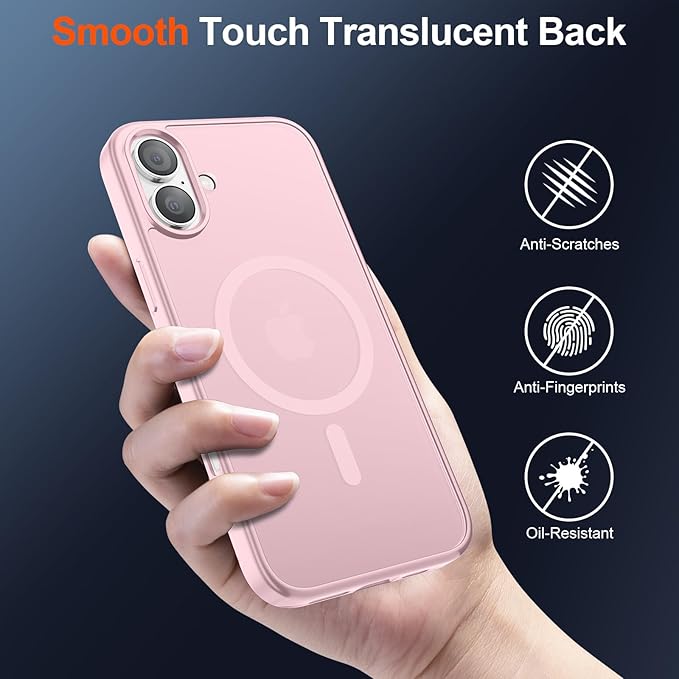 SUPFINE Magnetic for iPhone 17 Case (Compatible with MagSafe)(Military Grade Drop Protection) Translucent Matte Shockproof with Anti-Fingerprint Phone Cover,Light Pink