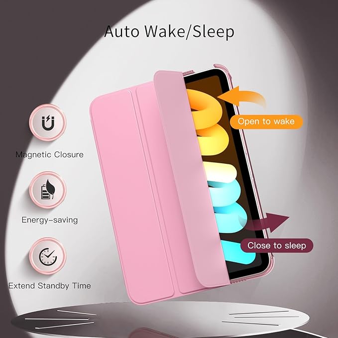 MoKo for iPad mini 7 (A17 Pro) Generation Case 2024, iPad mini 6 Case 2021, 8.3-inch Slim Lightweight Protective Hard Back PC Shell Stand Cover Support Touch ID, Auto Wake/Sleep, Nosegay Pink