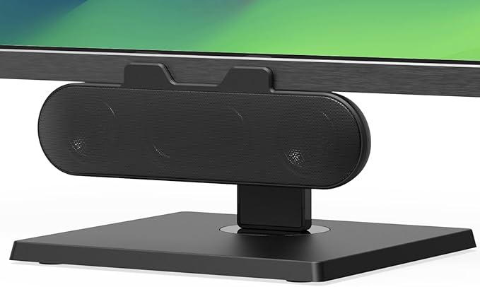 Computer Speakers for Desktop PC Monitor, External Speakers for Laptop, USB-Powered, Plug-n-Play, Wired, Clip-On, Small Computer Soundbar for PC, with Loud Sound, Rich Bass, G-Sensor, USB-C Adapter