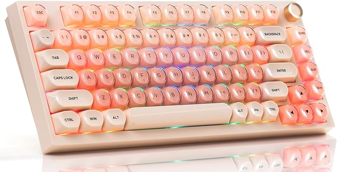 COSTOM WK75 75% Wireless Gaming Mechanical Keyboard,BT5.0/2.4GHz/USB-C, Hot Swappable Pre-lubed Custom Linear Switches,Gasket Structure,RGB Backlit Keyboard for PC/Laptop/Xbox/PS4/PS5 (Pink)