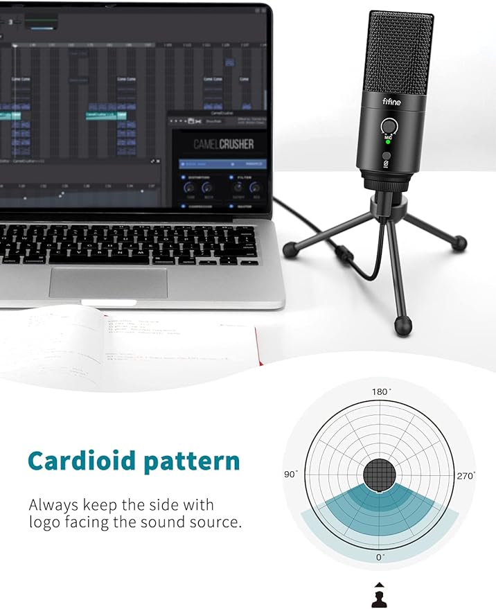 FIFINE USB Desktop PC Microphone with Pop Filter for Computer and Mac, Studio Condenser Mic with Gain Knob Mute Button Headphone Jack for Gaming Streaming Recording YouTube, Extra USB-C Plug-K683A