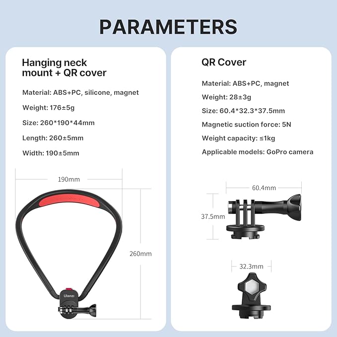 ULANZI Go Quick II Magnetic Neck Mount for Action Cameras, One-Click Quick Release POV Holder, Compatible with GoPro Hero 13/12/11/Insta360 X5/X4/X3/DJI OSMO Action 5/4/3 Pro, Hands-Free Vlogging