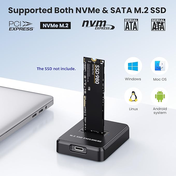 USB 3.0 USB-C Type-C to NVME M-Key M.2 SATA SSD Docking Vertical External PCBA Case Enclosure RTL9210B Chipset
