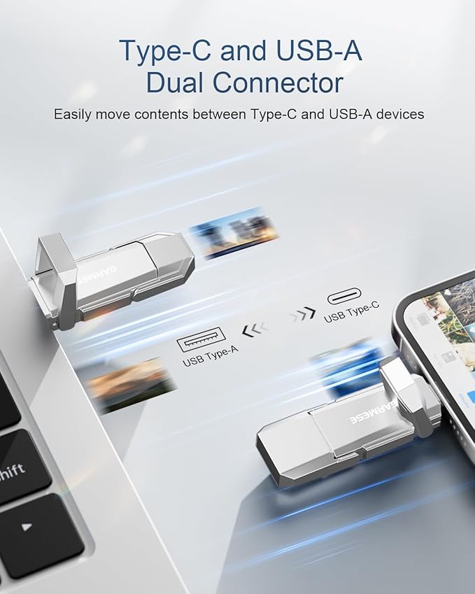 256GB USB C SSD Flash Drive Up to 450MB/s USB 3.2 Solid State Thumb Drive Type-A + Type-C 2-in-1 Flash Drive Memory Stick Data Storage Compatible with Smartphone Tablet Computer Game Console