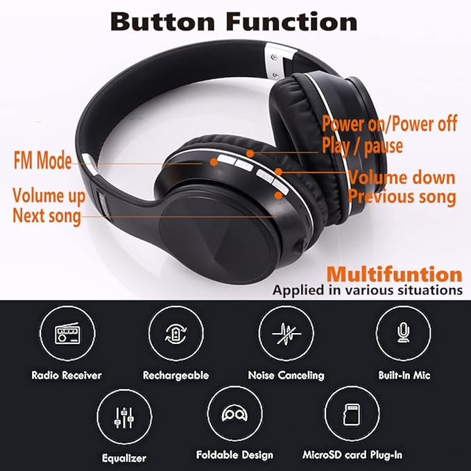 Active Noise Cancelling Headphones, Wireless Over Ear Bluetooth Headphones with Microphone Foldable Headphone with HiFi Audio Deep Bass for Home Travel Office Yellow