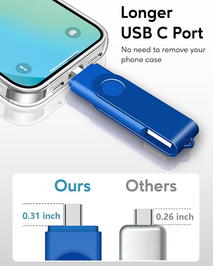 AreTop 16GB USB C Flash Drive 2 in 1 OTG USB 2.0 + Type C Memory Stick with Keychain Dual Type-C Thumb Drive Photo Stick Jump Drive for Android Smartphones, Computer, Tablet, PC, 2 Pack (Black, Blue)