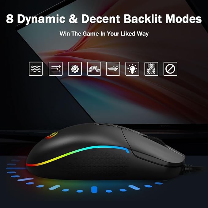 Redragon M719 Antonium RGB Gaming Mouse, 10,000 DPI Optical Wired Gamer Mice with 8 Programmable Buttons & 8 Backlit Modes, Software Supports DIY Keybinds Rapid Fire Button