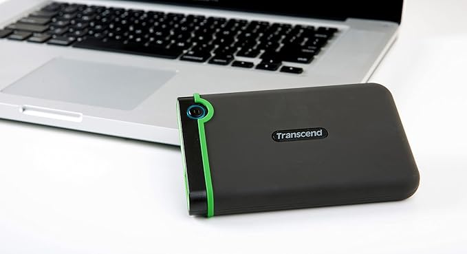 Transcend StoreJet 4TB Rugged External Hard Drive, USB3.1(5Gbps) Portable HDD with One Touch Auto-Backup Button/Anti-Shock Resistant, Compact&Lightweight, Lightning-Fast Speeds, Iron Grey -TS4TSJ25M3S