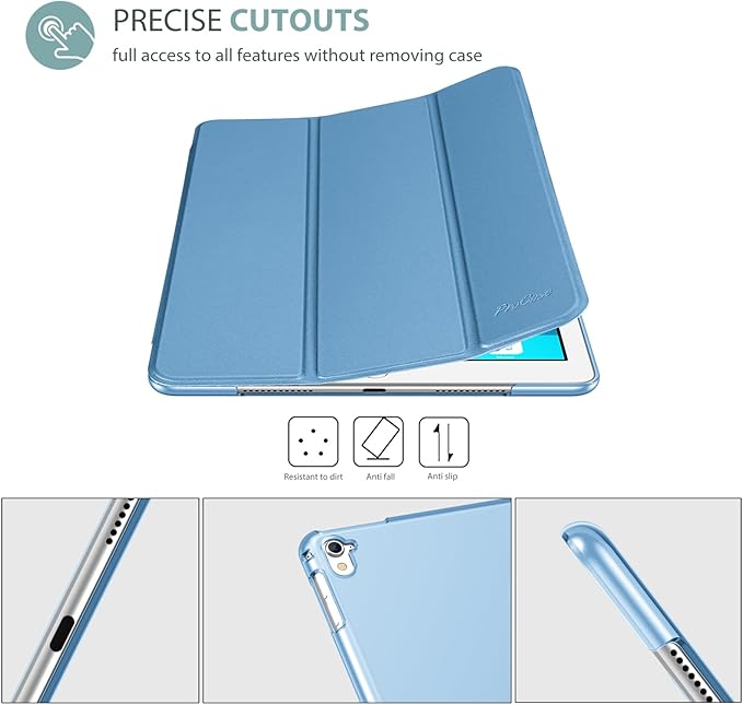 ProCase Smart Case for iPad Pro 9.7 Inch 2016, Ultra Slim Lightweight Stand Smart Case Shell with Translucent Frosted Back Cover for iPad Pro 9.7 Inch (A1673 A1674 A1675) -Blue