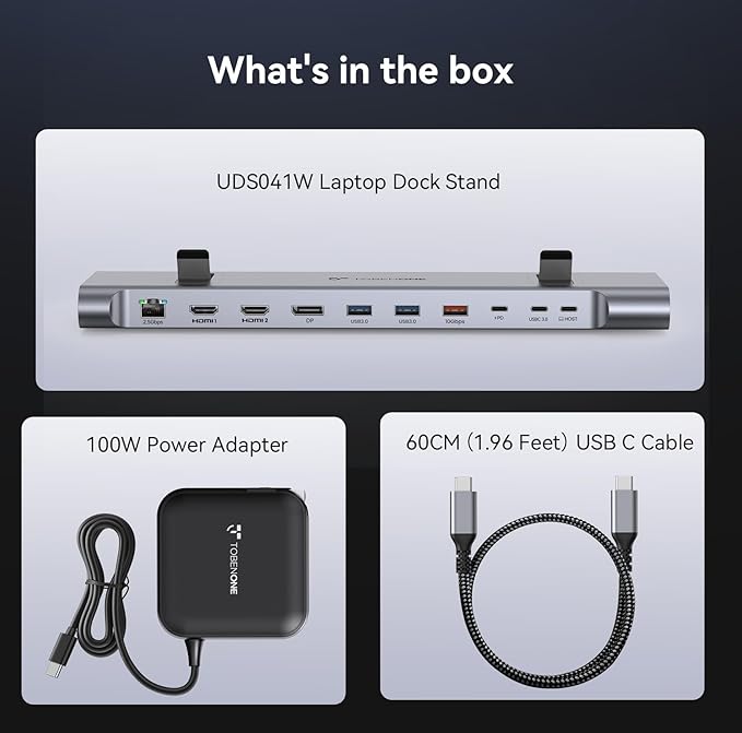 TobenONE 16-in-1 USB-C Docking Station 3 Monitors & Dual Monitor,2 HDMI+DP+6 USB Ports for Office & Home Use,Capable of 100W Power Supply & 2.5Gbps Ethernet, Used with Dell/HP/Lenovo