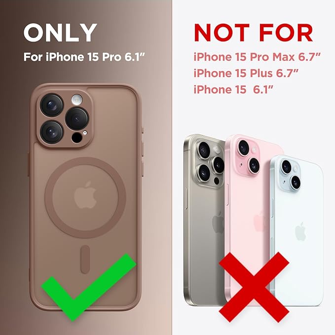 CAPRARO Magnetic for iPhone 15 Pro Case, [Compatible with MagSafe] [Full Camera Protection] Shockproof Protective Slim Translucent Matte Phone Case for iPhone 15 Pro 6.1'', Brown