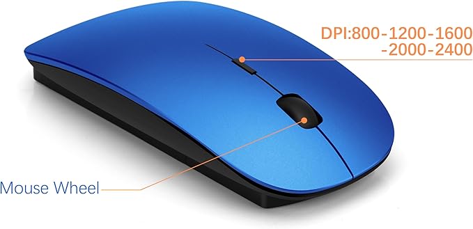 TopMate Wireless Keyboard and Mouse Ultra Slim Combo, 2.4G Silent Compact USB Mouse and Scissor Switch Keyboard Set with Cover, 2 AA and 2 AAA Batteries, for PC/Laptop/Windows/Mac - Blue Black