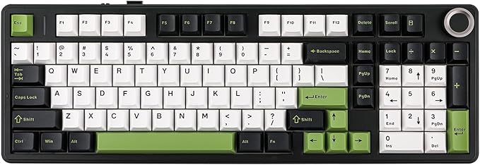 MechLands Aula F99 PRO 96% Mechanical Gaming Keyboard, BT5.0/USB-C/2.4GHz Wireless, Hot Swappable Gasket Custom Keyboard with 8000mAH Battery, Rotary Knob, RGB Backlit for Win/Mac (Black Green)