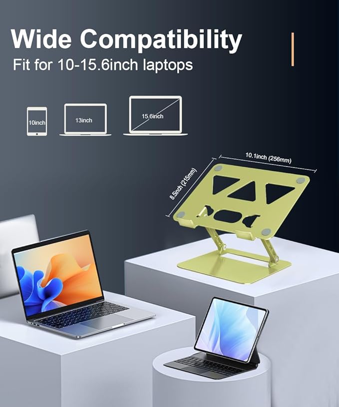 Aoviho Laptop Stand for Desk,Adjustable Laptop Stand Holder and Riser,Foldable Aluminum Notebook Computer Stands for MacBook Air Pro HP Lenovo Dell Samsung Chromebook, 10-15.6 inch,Yellow Green