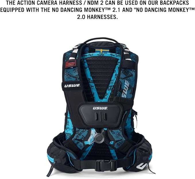 USWE Action Camera Harness - Compatible with All Bounce-Free Backpacks, Keeps GoPro Cameras Steady, Front Mounted on Chest Harness (NDM 2, One Size)