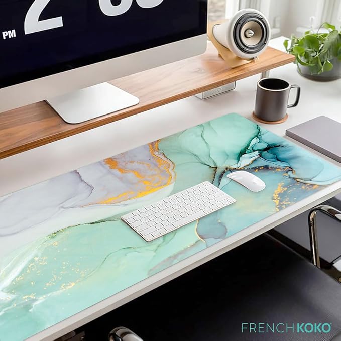 French KOKO Large Mouse Pad Desk Mat Keyboard Pad Desktop Home Office School Essentials Decor Big Extended Laptop Protector Accessories Pretty Mousepad Women Girls XL Deskpad Marble XL 36" x 16.5"