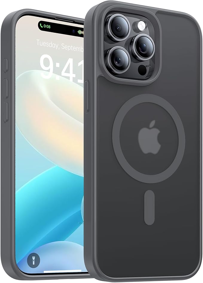 Magnetic for iPhone 15 Pro Case,[Compatible with MagSafe][Military-Grade Drop Protection][Anti-Yellowing] Shockproof Protective Translucent Matte Cover for iPhone 15 Pro Phone Case,Gray