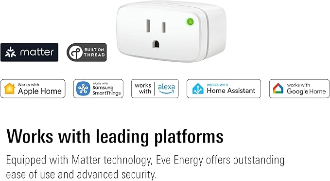 Eve Energy (Matter) - Smart Plug, App and Voice Control, 100% Privacy, Matter Over Thread, Works with Apple Home, Alexa, Google Home, SmartThings