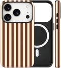 Magnetic for iPhone 17 Pro Case Cute Stripes Phone Case, Shockproof Slim TPU and Hard PC Protective Phone Cover Compatible with MagSafe Designed for Women Girls, Brown
