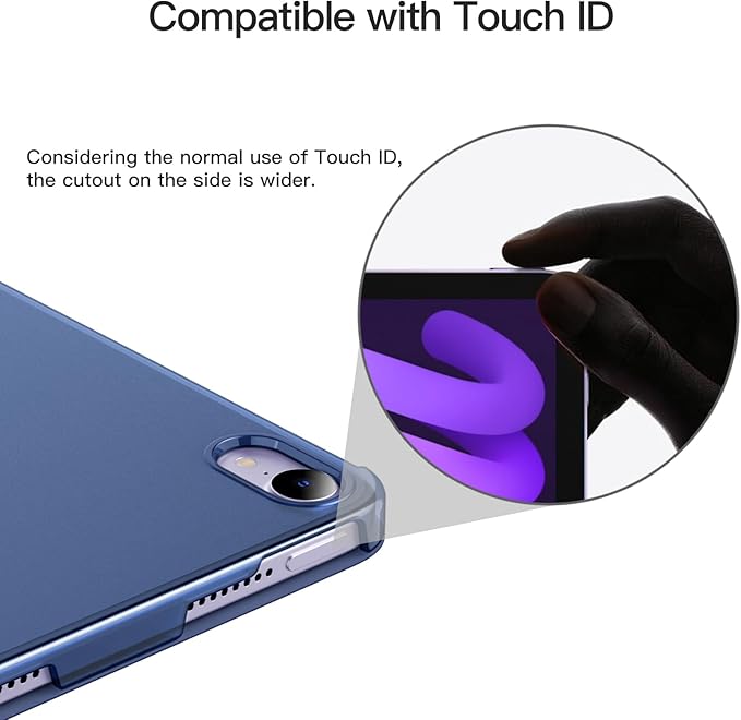 JETech Case for iPad mini (A17 Pro, 2024 Model, 7th Generation) / mini 6 (2021 Model, 6th Generation), Slim Stand Hard Back Shell Smart Cover with Auto Wake/Sleep (Navy Blue)