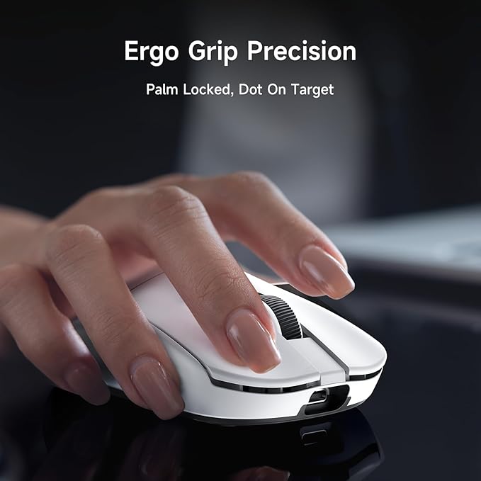 MCHOSE L7 Pro Wireless Gaming Mouse Super Light 39g, Gaming Mouse Esport with 26K DPI, Optical Switch, Programmable Buttons, Dual 8K Polling and PAW3395 Sensor, Tri-Mode Connection, PC/Mac - White