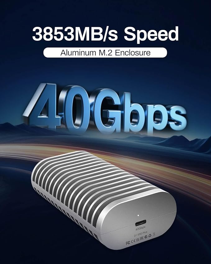 TERRAMASTER D1 SSD Plus 40Gbps M.2 NVMe SSD Enclosure - Aluminum M.2 Enclosure USB Type-C, Compatible with USB 4/3.2/3.1/3.0/2.0, Thunderbolt 5/4/3, Mobile App for Data Backup Included (Diskless)
