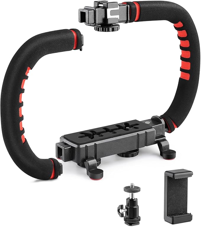 Camera Smartphone Stabilizer, Handheld Video Grip Rig, Fits for All Camera, Camcorder, DSLR and for All iPhone and Android Smartphones