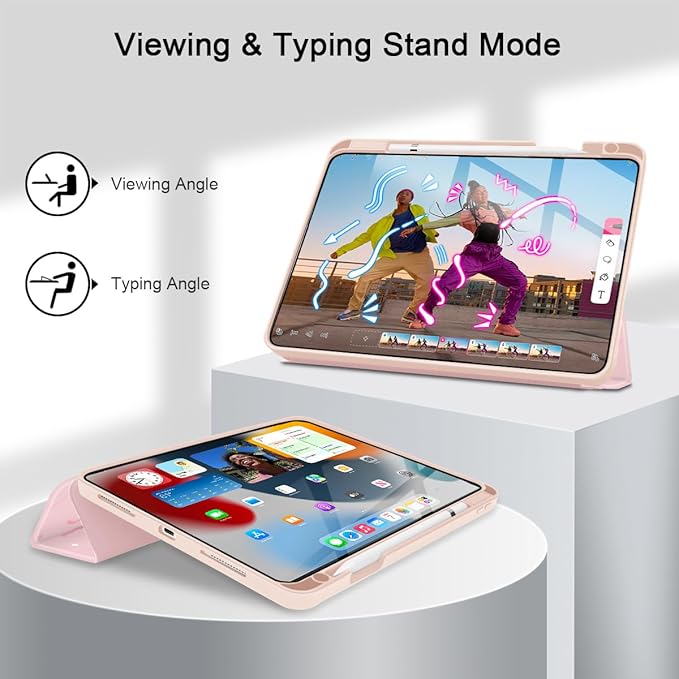 Tuiklo for iPad Pro 12.9 inch 6th / 5th / 4th / 3rd Generation 2022 2021 2020 2018 Release Case- Built in Pencil Holder Slim Protective Cover with Auto Wake/Sleep, Pink Bows