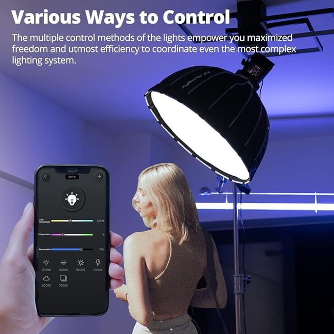 AMBITFUL EF100 100W 5600K Aurora COB LED Video Light,CRI 95+, TLCI 97+,Built-in FX Effects for Still Life Photography, Portrait, Studio Lighting,Interview Lighting,Support APP Control