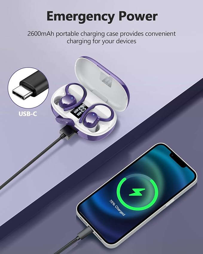 hadbleng Wireless Bluetooth Earbuds Sport 128H Playtime Bluetooth 5.3 Headphones with LED Display Powerful Bass Over Ear Earphones with Earhooks IP7 Waterproof