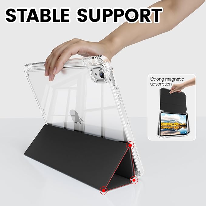 Clear Case for iPad mini 7 A17 Pro 8.3 Inch, iPad mini 7th/6th Generation Case (2024/2021),Slim Shockproof Transparent Back,Y-Shaped Mutil Angles Folding,Supports Pencil Pro&USB-C (Black)