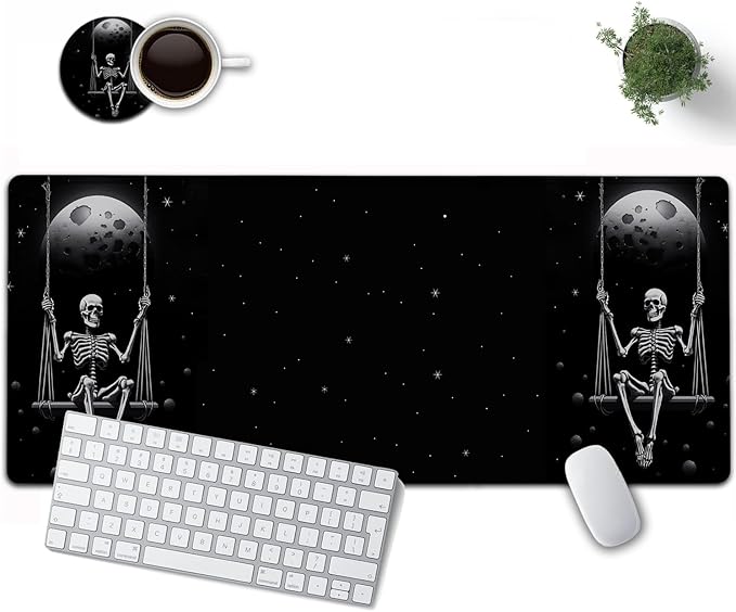 Large Mouse Pad, 31.5 x 11.8in Extended Gaming Mouse Pad with Stitched Edges,XXL Mousepad Protector Non Slip Rubber Base for Office & Home Writing Mat,Funy Skeleton Skeleton Planet Black Desk Mat