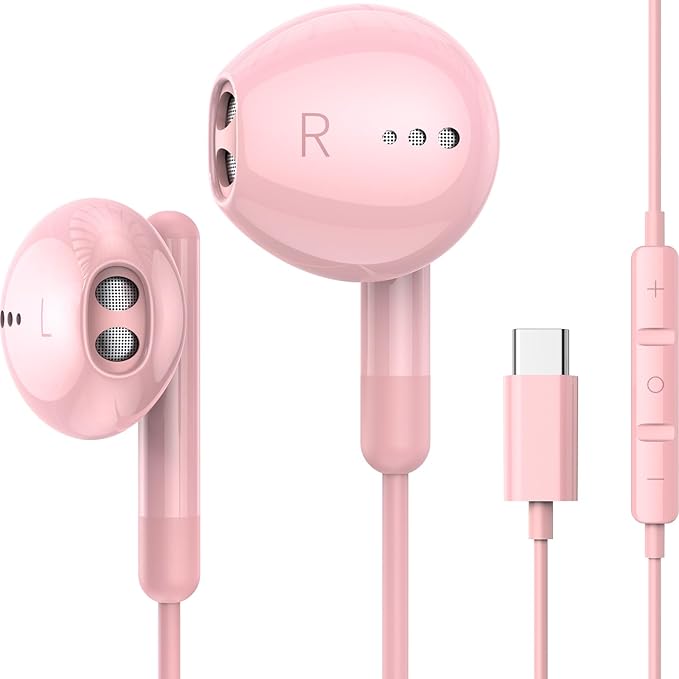 USB C Headphones for iPhone 17 16 15 Pro Max Plus iPad Pro USB C Earphones with Microphone Volume Control USB C Wired Earbuds USB Type C Earphone for Google Pixel 8 Galaxy S26 S25 S24 S23 S22 S21 A55