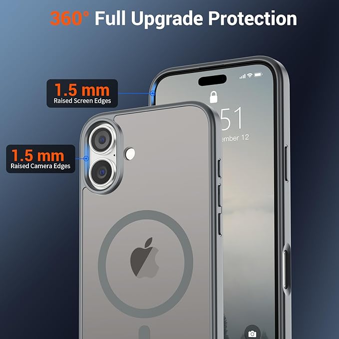 SUPFINE Magnetic for iPhone 16 Case (Compatible with MagSafe) (Military Grade Drop Protection) Translucent Matte Shockproof Phone Cover,Gray