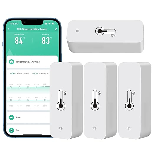 WiFi Hygrometer Thermometer Sensor for Home, Indoor Outdoor Wireless Temperature Humidity Sensor Monitor with Remote App Notification Alert, Work with Tuya app, for Home Greenhouse (4-Pack)